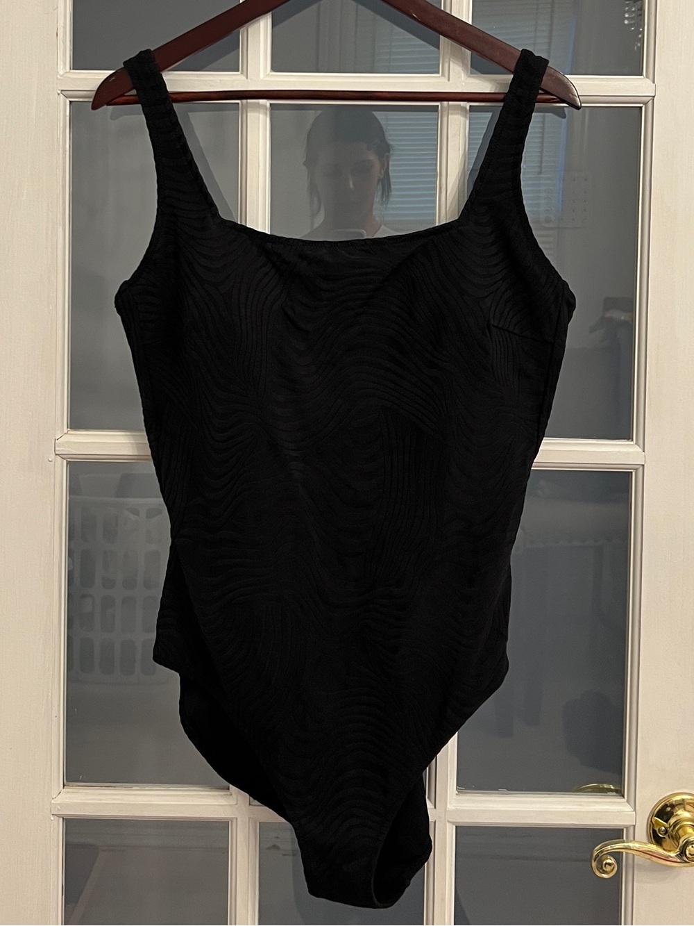 GOTTEX Women’s Black Textured One Piece Swimsuit Square Neck Size 16W